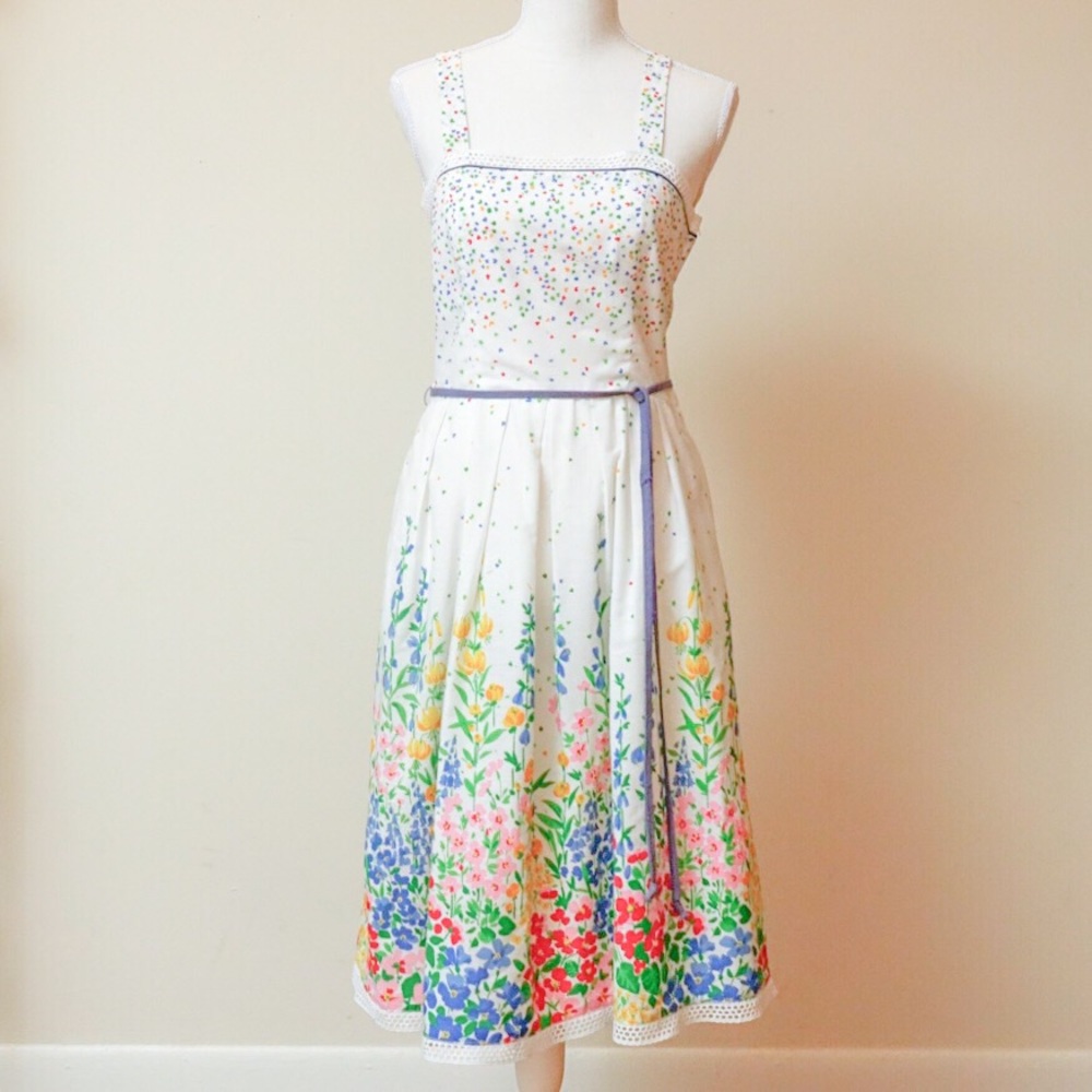 Vintage White Lanz Original Floral Flower Sundress
